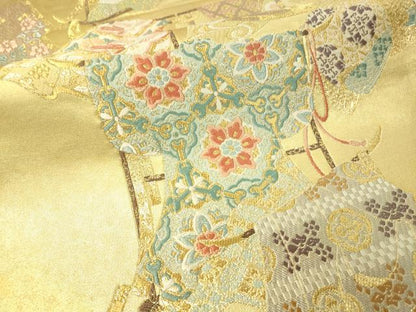 平和屋着物▼六通柄袋帯　唐織　誰が袖　金糸　正絹　逸品　CAAW5932vp
