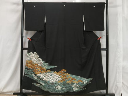 平和屋着物■豪華黒留袖 駒刺繍 浜松文 金彩 正絹 逸品 CAAW6158kb