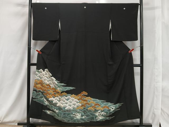 平和屋着物■豪華黒留袖 駒刺繍 浜松文 金彩 正絹 逸品 CAAW6158kb
