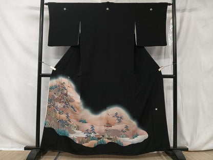 平和屋着物■豪華黒留袖　風景文　暈し染め　金彩　正絹　逸品　CAAW6202kb