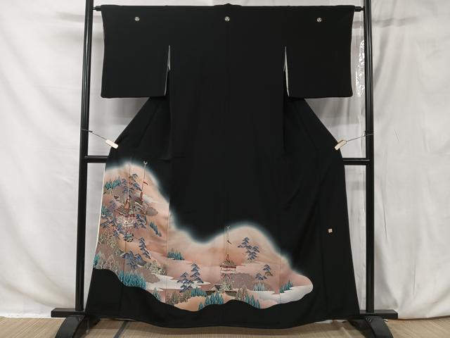 平和屋着物■豪華黒留袖　風景文　暈し染め　金彩　正絹　逸品　CAAW6202kb