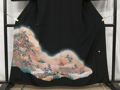 平和屋着物■豪華黒留袖　風景文　暈し染め　金彩　正絹　逸品　CAAW6202kb
