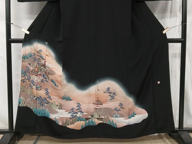 平和屋着物■豪華黒留袖　風景文　暈し染め　金彩　正絹　逸品　CAAW6202kb