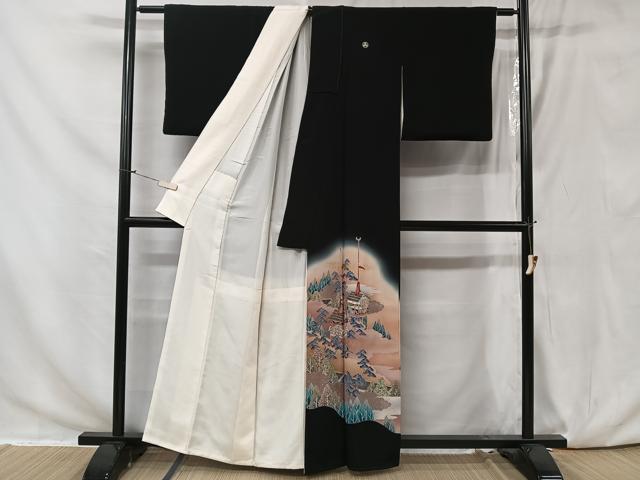 平和屋着物■豪華黒留袖　風景文　暈し染め　金彩　正絹　逸品　CAAW6202kb