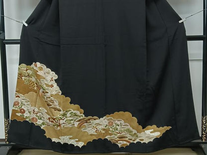 平和屋着物■豪華黒留袖　刺繍　雲取り花文　金彩　正絹　逸品　CAAW6279kb
