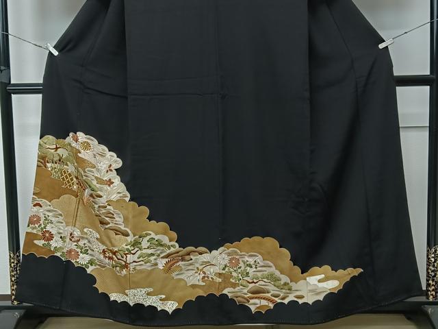 平和屋着物■豪華黒留袖　刺繍　雲取り花文　金彩　正絹　逸品　CAAW6279kb