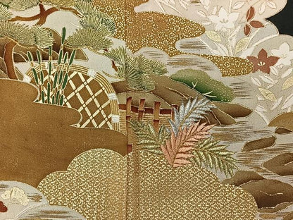 平和屋着物■豪華黒留袖　刺繍　雲取り花文　金彩　正絹　逸品　CAAW6279kb