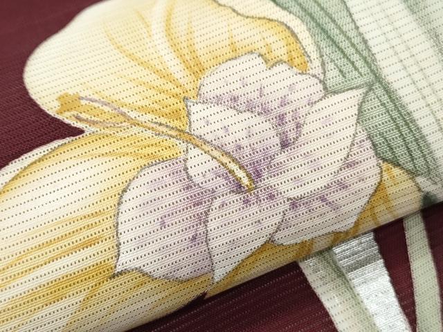 平和屋着物＊夏物　九寸名古屋帯　手描き　草花文　銀彩　正絹　逸品　CAAW6572th
