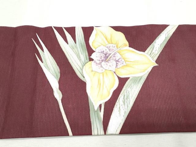 平和屋着物＊夏物　九寸名古屋帯　手描き　草花文　銀彩　正絹　逸品　CAAW6572th