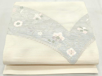 平和屋着物＊夏物 絽綴れ 八寸名古屋帯 草花文 銀糸 正絹 逸品 CAAW6575th