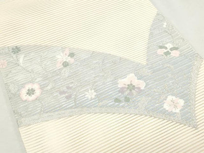 平和屋着物＊夏物 絽綴れ 八寸名古屋帯 草花文 銀糸 正絹 逸品 CAAW6575th