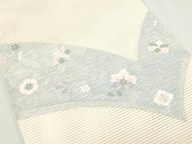平和屋着物＊夏物 絽綴れ 八寸名古屋帯 草花文 銀糸 正絹 逸品 CAAW6575th