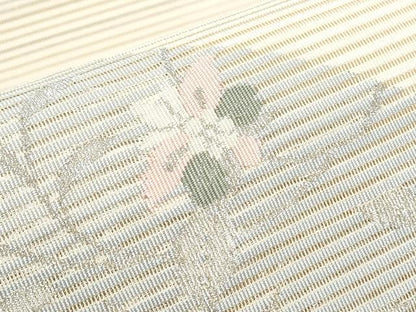 平和屋着物＊夏物 絽綴れ 八寸名古屋帯 草花文 銀糸 正絹 逸品 CAAW6575th