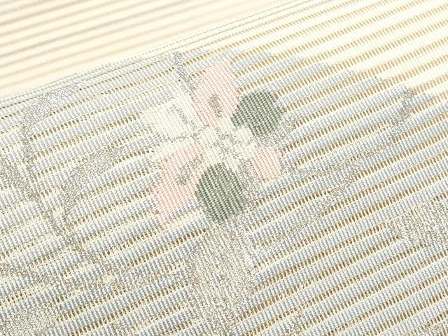 平和屋着物＊夏物 絽綴れ 八寸名古屋帯 草花文 銀糸 正絹 逸品 CAAW6575th