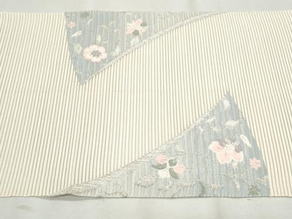 平和屋着物＊夏物 絽綴れ 八寸名古屋帯 草花文 銀糸 正絹 逸品 CAAW6575th
