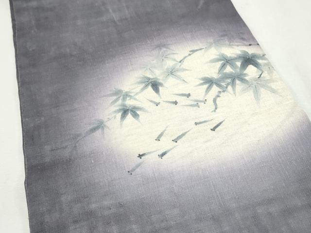 平和屋着物＊夏物 九寸名古屋帯 手描き メダカ 枝楓文 麻 逸品 CAAW6578th
