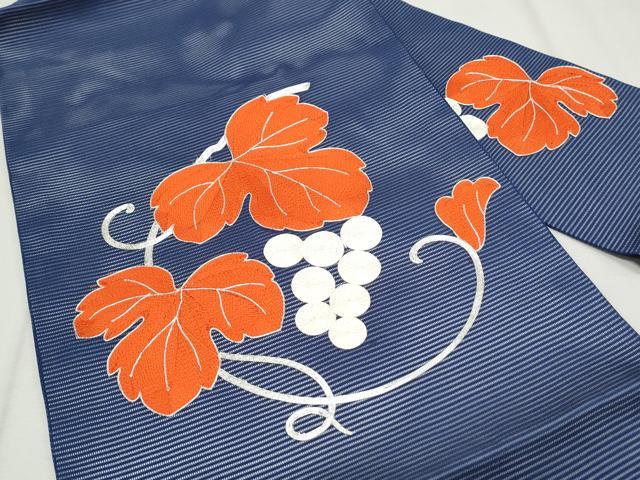 平和屋着物＊夏物 九寸名古屋帯 総刺繍 駒刺繍 葡萄蔦の葉文 正絹 逸品 CAAW6581th