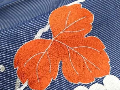 平和屋着物＊夏物 九寸名古屋帯 総刺繍 駒刺繍 葡萄蔦の葉文 正絹 逸品 CAAW6581th