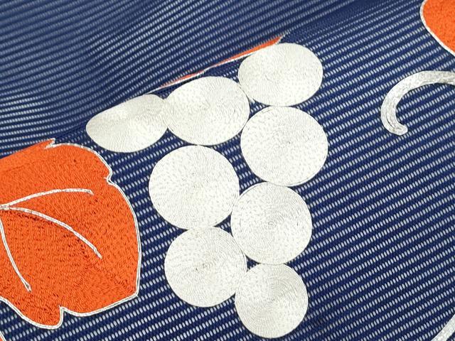 平和屋着物＊夏物 九寸名古屋帯 総刺繍 駒刺繍 葡萄蔦の葉文 正絹 逸品 CAAW6581th