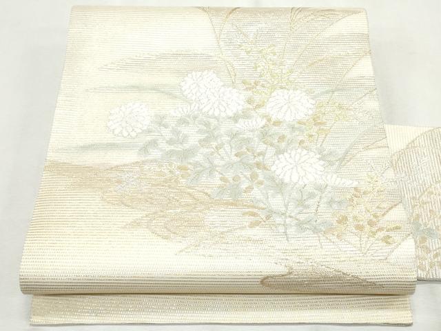 平和屋着物＊夏物 九寸名古屋帯 流水草花文 金銀糸 正絹 逸品 CAAW6585th