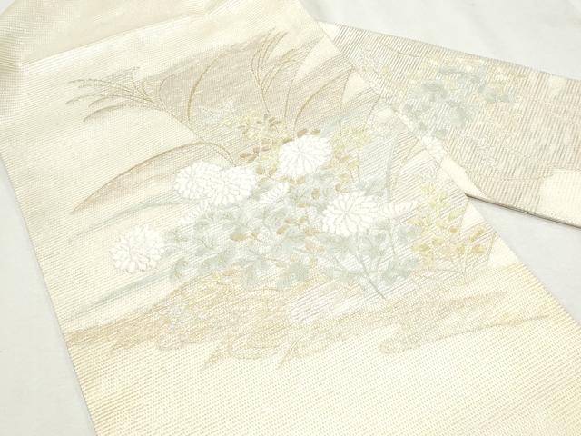 平和屋着物＊夏物 九寸名古屋帯 流水草花文 金銀糸 正絹 逸品 CAAW6585th