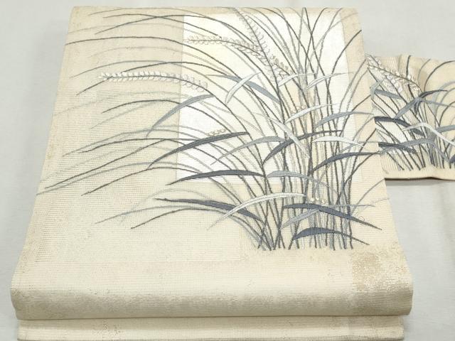 平和屋着物＊夏物 九寸名古屋帯 刺繍 稲穂 金銀糸 正絹 逸品 CAAW6625th