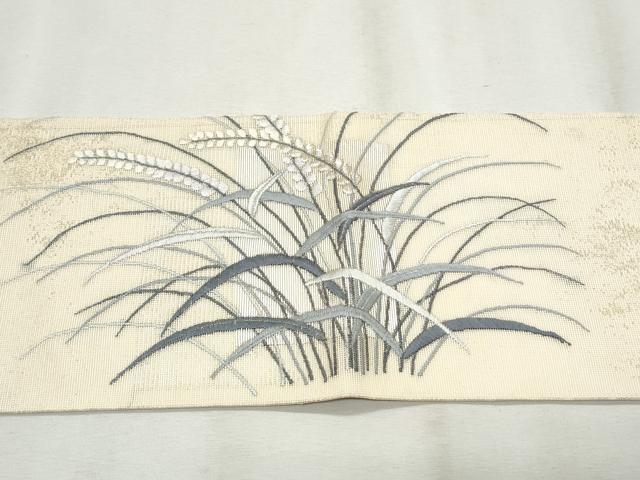 平和屋着物＊夏物 九寸名古屋帯 刺繍 稲穂 金銀糸 正絹 逸品 CAAW6625th