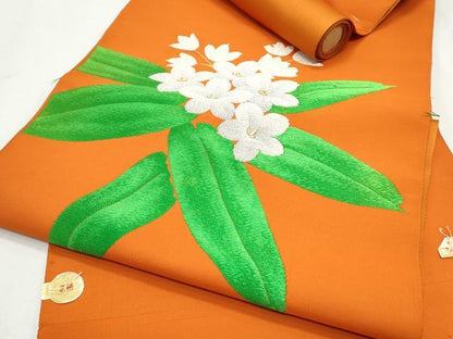 平和屋着物▼西陣　名古屋帯　反物　唐織　草花文　金銀糸　証紙付き　逸品　未使用　CAAW6734th