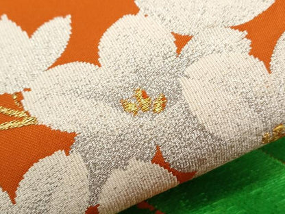 平和屋着物▼西陣　名古屋帯　反物　唐織　草花文　金銀糸　証紙付き　逸品　未使用　CAAW6734th