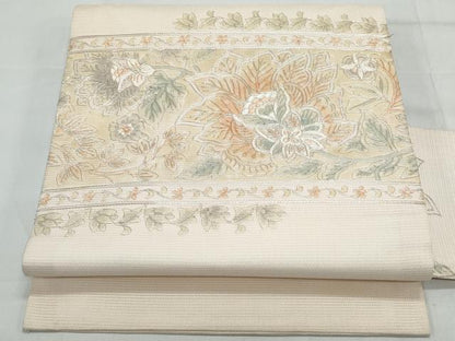 平和屋着物＊夏物 九寸名古屋帯 駒刺繍 更紗花文 正絹 逸品 CAAW6760th