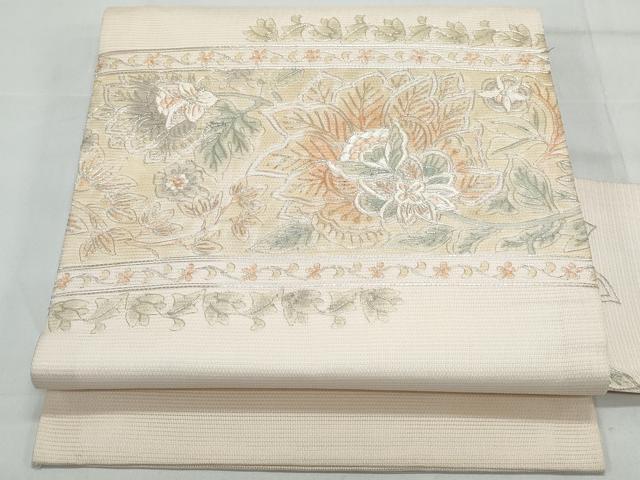 平和屋着物＊夏物 九寸名古屋帯 駒刺繍 更紗花文 正絹 逸品 CAAW6760th
