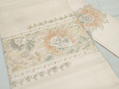 平和屋着物＊夏物 九寸名古屋帯 駒刺繍 更紗花文 正絹 逸品 CAAW6760th
