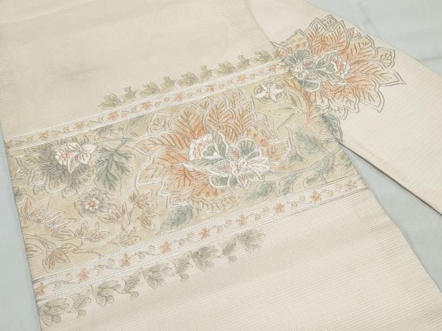 平和屋着物＊夏物 九寸名古屋帯 駒刺繍 更紗花文 正絹 逸品 CAAW6760th