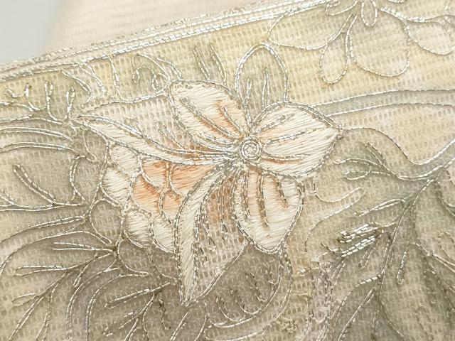 平和屋着物＊夏物 九寸名古屋帯 駒刺繍 更紗花文 正絹 逸品 CAAW6760th