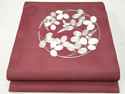 平和屋着物＊夏物　九寸開き名古屋帯　総刺繍　駒刺繍　萩丸文　正絹　逸品　CAAW6858fb