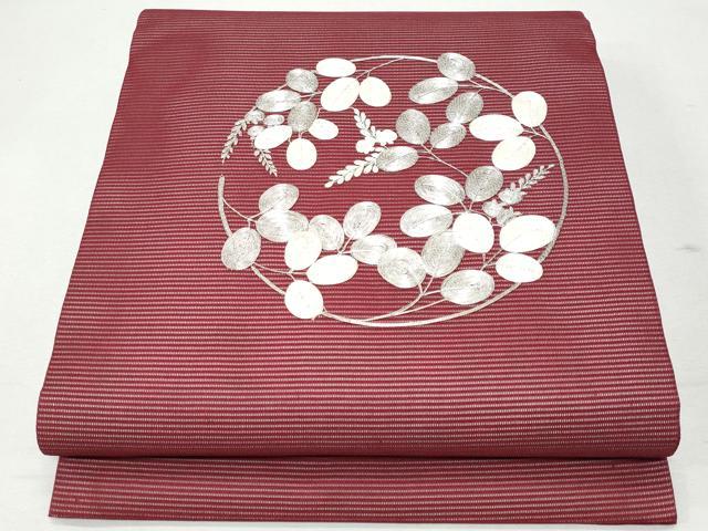 平和屋着物＊夏物　九寸開き名古屋帯　総刺繍　駒刺繍　萩丸文　正絹　逸品　CAAW6858fb