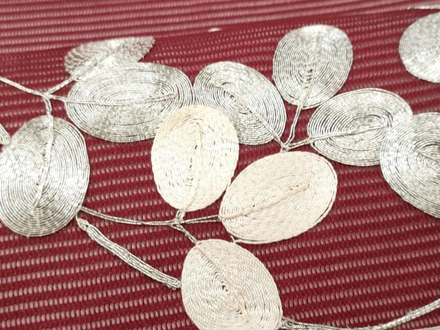 平和屋着物＊夏物　九寸開き名古屋帯　総刺繍　駒刺繍　萩丸文　正絹　逸品　CAAW6858fb