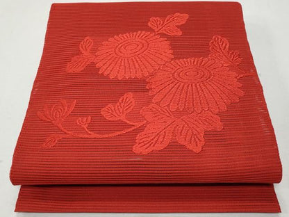 平和屋着物＊夏物 八寸名古屋帯 絽綴れ 枝菊文 赤色 正絹 逸品 CAAW6888fb