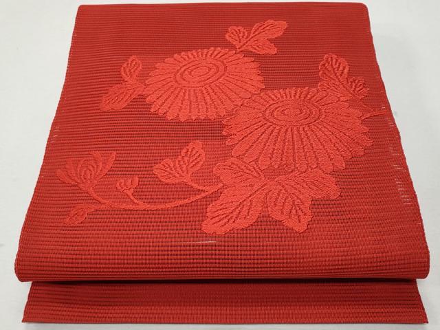 平和屋着物＊夏物 八寸名古屋帯 絽綴れ 枝菊文 赤色 正絹 逸品 CAAW6888fb