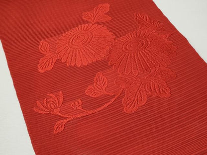 平和屋着物＊夏物 八寸名古屋帯 絽綴れ 枝菊文 赤色 正絹 逸品 CAAW6888fb