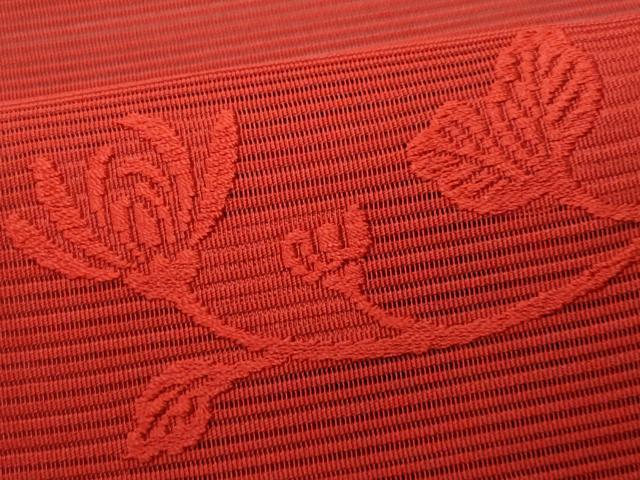 平和屋着物＊夏物 八寸名古屋帯 絽綴れ 枝菊文 赤色 正絹 逸品 CAAW6888fb