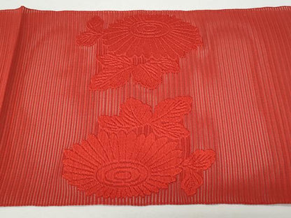 平和屋着物＊夏物 八寸名古屋帯 絽綴れ 枝菊文 赤色 正絹 逸品 CAAW6888fb