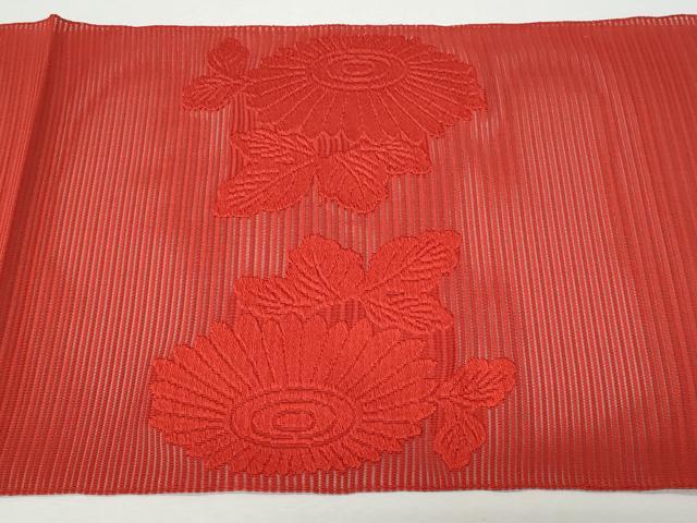 平和屋着物＊夏物 八寸名古屋帯 絽綴れ 枝菊文 赤色 正絹 逸品 CAAW6888fb