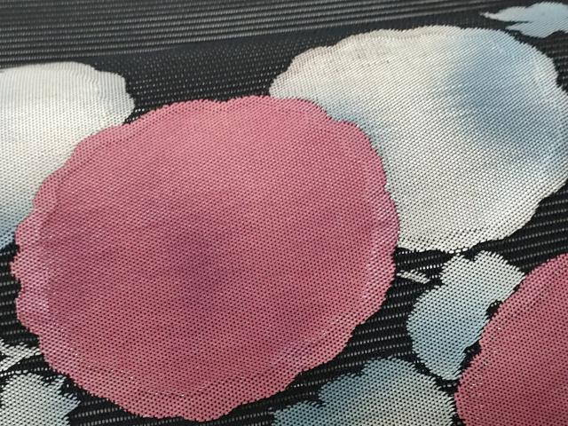 平和屋着物＊夏物 九寸開き名古屋帯 枝花文 黒地 銀糸 正絹 逸品 CAAW6893fb