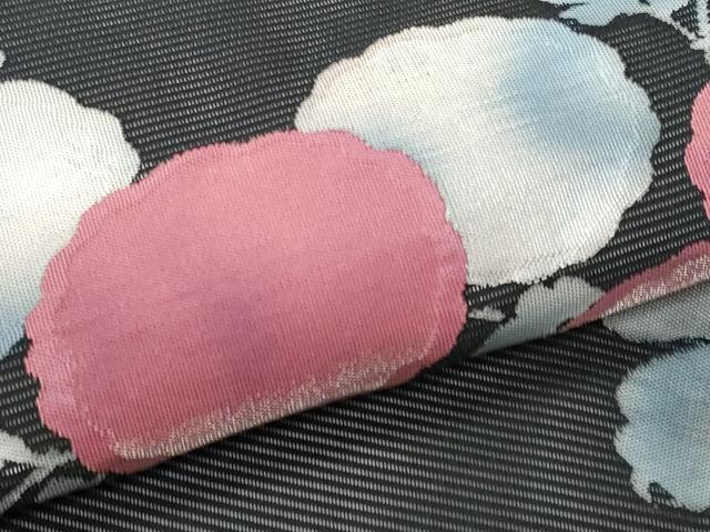 平和屋着物＊夏物 九寸開き名古屋帯 枝花文 黒地 銀糸 正絹 逸品 CAAW6893fb