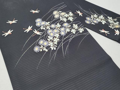 平和屋着物＊夏物　塩瀬　九寸名古屋帯　駒刺繍　蜻蛉　枝花文　金銀彩　正絹　逸品　CAAW6894fb