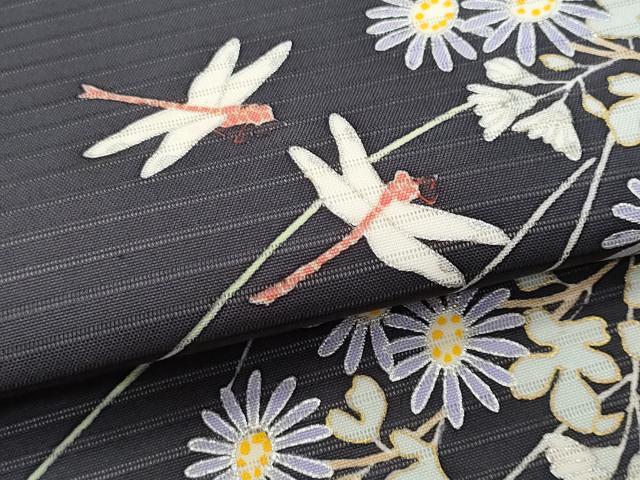 平和屋着物＊夏物　塩瀬　九寸名古屋帯　駒刺繍　蜻蛉　枝花文　金銀彩　正絹　逸品　CAAW6894fb