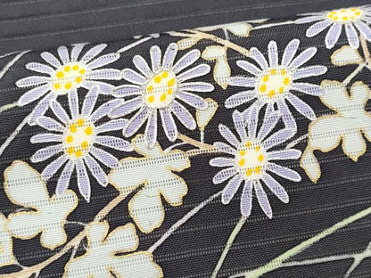 平和屋着物＊夏物　塩瀬　九寸名古屋帯　駒刺繍　蜻蛉　枝花文　金銀彩　正絹　逸品　CAAW6894fb
