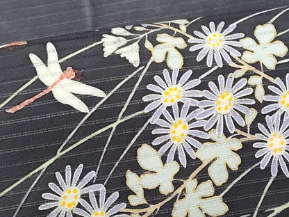 平和屋着物＊夏物　塩瀬　九寸名古屋帯　駒刺繍　蜻蛉　枝花文　金銀彩　正絹　逸品　CAAW6894fb