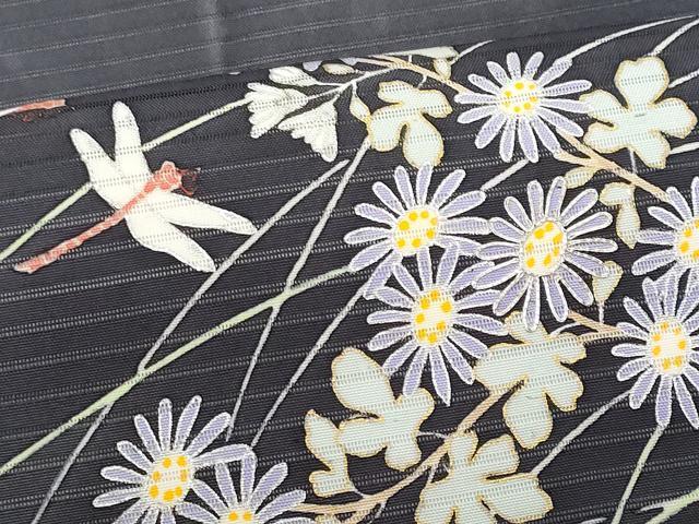 平和屋着物＊夏物　塩瀬　九寸名古屋帯　駒刺繍　蜻蛉　枝花文　金銀彩　正絹　逸品　CAAW6894fb